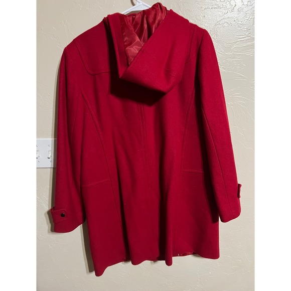 Talbots Red Hooded Wool Blend Coat 10 Toggle Button Snap Closure preppy work - Picture 4 of 10